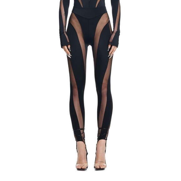 Mugler Pants - MUGLER x H&M mesh paneled stirrup leggings